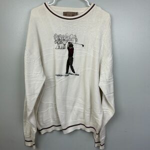 Shenandoah Sweater Mens XL White Long‎ Sleeve Crew Fisherman Embroidered Golfer